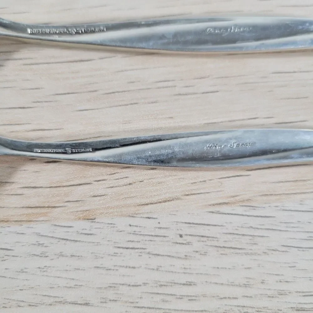 International Sterling PINE SPRAY 4 Pieces 925 Silverware Fork Knife Spoon - Picture 3 of 10